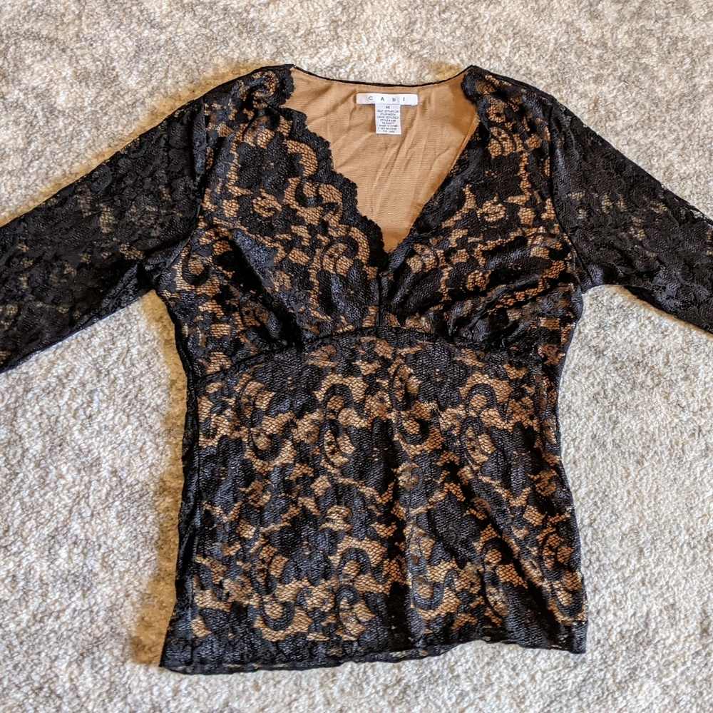 Cabi black lace shirt, medium
